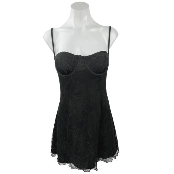WeWoreWhat Women's Black Spaghetti Strap Back Zipper Bustier Mini Dress Size 6 - Picture 1 of 4